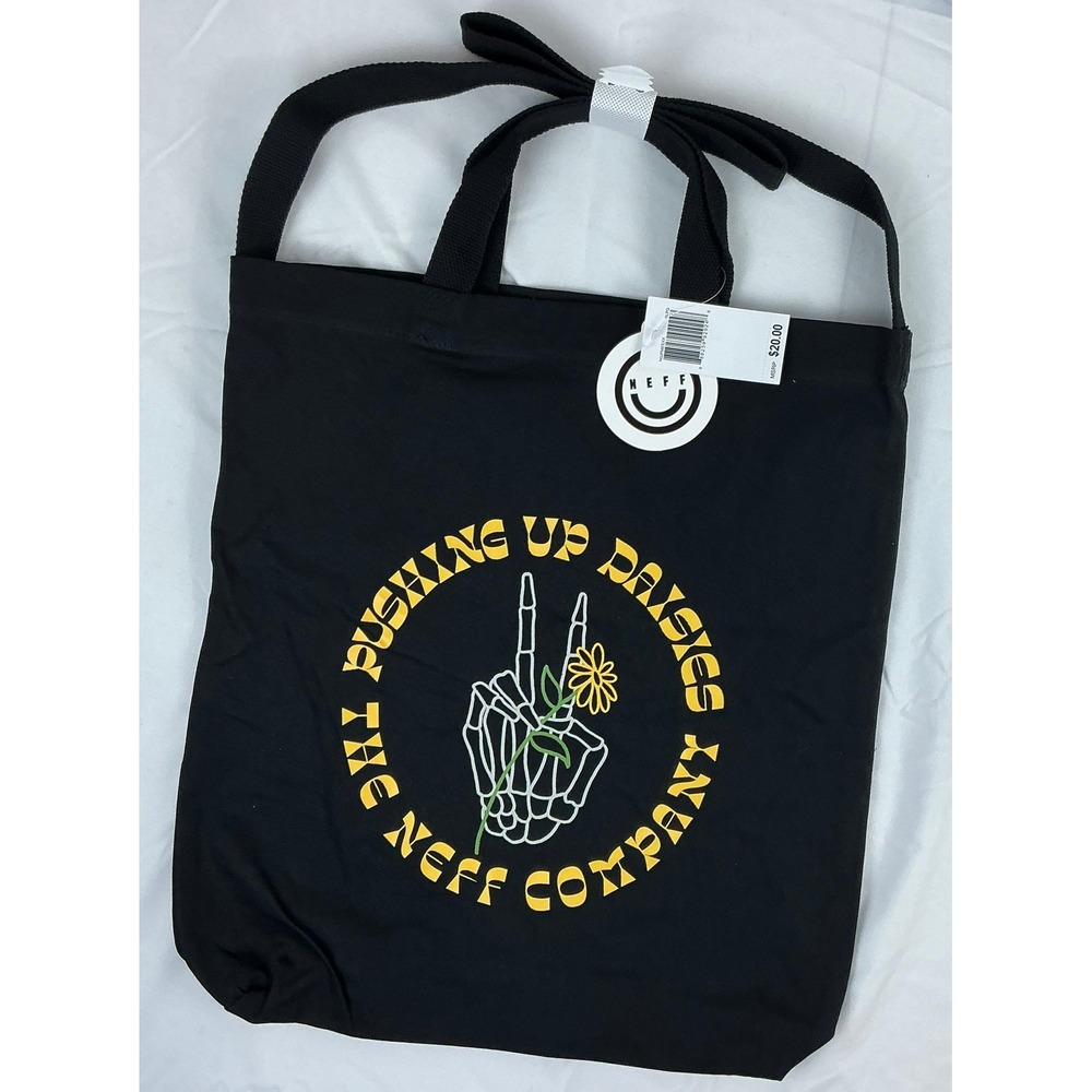Neff Company Black Tote Bag‎ Pushing Up Daisies Graphic Print New